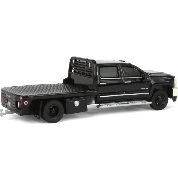 Manufacturer_Greenlight Collectibles Lowboys & Flatbeds | Pickup Trucks<1/64 2018 Chevrolet Silverado 3500 Dually Flatbed Pickup Truck, Black, Collaboration Exclusive
