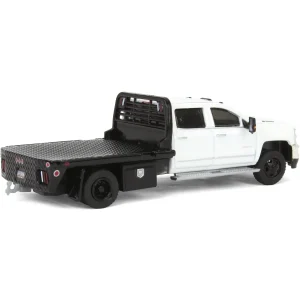 Manufacturer_Greenlight Collectibles Lowboys & Flatbeds | Pickup Trucks<1/64 2018 Chevrolet Silverado 3500 Dually Flatbed Pickup Truck, White, Collaboration Exclusive