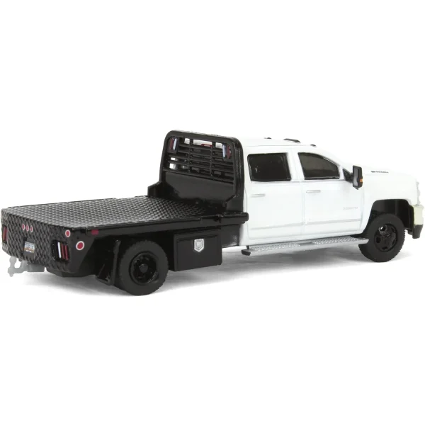 Manufacturer_Greenlight Collectibles Lowboys & Flatbeds | Pickup Trucks<1/64 2018 Chevrolet Silverado 3500 Dually Flatbed Pickup Truck, White, Collaboration Exclusive