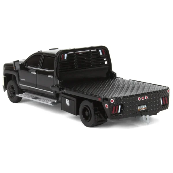 Manufacturer_Greenlight Collectibles Lowboys & Flatbeds | Pickup Trucks<1/64 2018 Chevrolet Silverado 3500 Dually Flatbed Pickup Truck, Black, Collaboration Exclusive