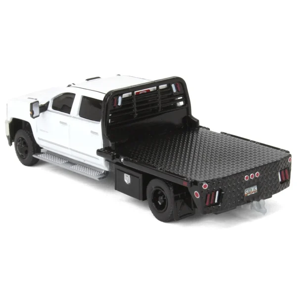 Manufacturer_Greenlight Collectibles Lowboys & Flatbeds | Pickup Trucks<1/64 2018 Chevrolet Silverado 3500 Dually Flatbed Pickup Truck, White, Collaboration Exclusive