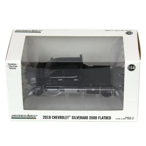 Manufacturer_Greenlight Collectibles Lowboys & Flatbeds | Pickup Trucks<1/64 2018 Chevrolet Silverado 3500 Dually Flatbed Pickup Truck, Black, Collaboration Exclusive