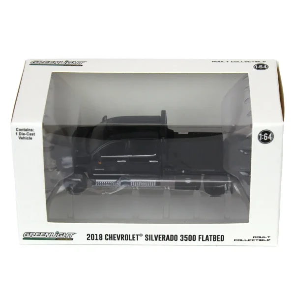 Manufacturer_Greenlight Collectibles Lowboys & Flatbeds | Pickup Trucks<1/64 2018 Chevrolet Silverado 3500 Dually Flatbed Pickup Truck, Black, Collaboration Exclusive