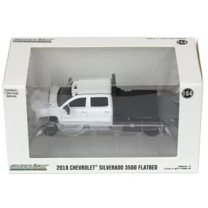 Manufacturer_Greenlight Collectibles Lowboys & Flatbeds | Pickup Trucks<1/64 2018 Chevrolet Silverado 3500 Dually Flatbed Pickup Truck, White, Collaboration Exclusive