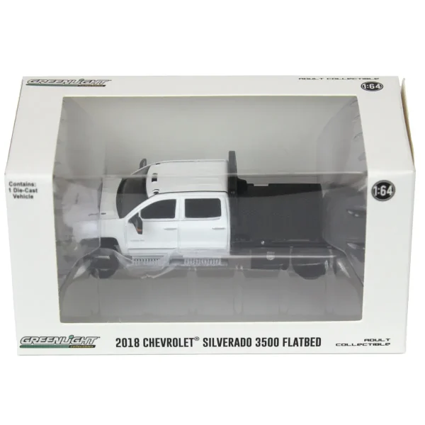 Manufacturer_Greenlight Collectibles Lowboys & Flatbeds | Pickup Trucks<1/64 2018 Chevrolet Silverado 3500 Dually Flatbed Pickup Truck, White, Collaboration Exclusive
