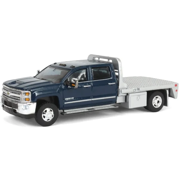 Manufacturer_Greenlight Collectibles Lowboys & Flatbeds | Pickup Trucks<1/64 2016 Chevrolet Silverado 3500 Flatbed Dually, Blue, B&B Toys Exclusive