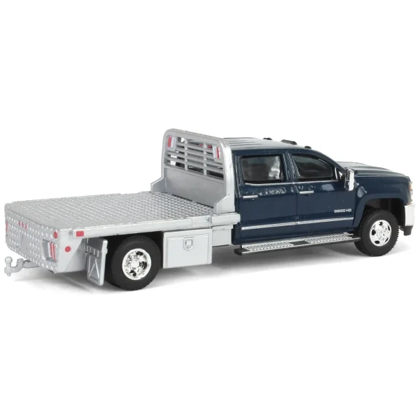 Manufacturer_Greenlight Collectibles Lowboys & Flatbeds | Pickup Trucks<1/64 2016 Chevrolet Silverado 3500 Flatbed Dually, Blue, B&B Toys Exclusive