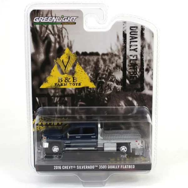 Manufacturer_Greenlight Collectibles Lowboys & Flatbeds | Pickup Trucks<1/64 2016 Chevrolet Silverado 3500 Flatbed Dually, Blue, B&B Toys Exclusive