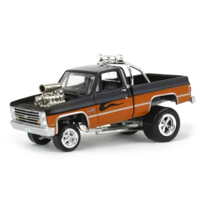 Manufacturer_Auto World Pickup Trucks<1/64 1985 Chevrolet Silverado, Black and Orange, Zingers, Johnny Lightning