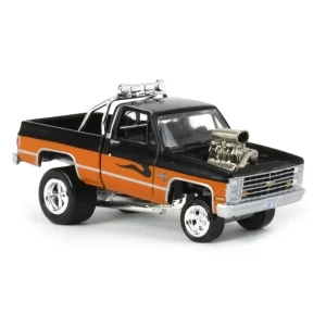 Manufacturer_Auto World Pickup Trucks<1/64 1985 Chevrolet Silverado, Black and Orange, Zingers, Johnny Lightning