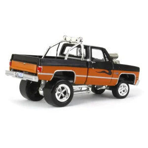 Manufacturer_Auto World Pickup Trucks<1/64 1985 Chevrolet Silverado, Black and Orange, Zingers, Johnny Lightning