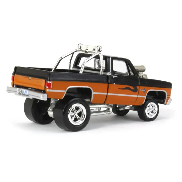 Manufacturer_Auto World Pickup Trucks<1/64 1985 Chevrolet Silverado, Black and Orange, Zingers, Johnny Lightning