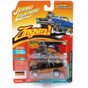 Manufacturer_Auto World Pickup Trucks<1/64 1985 Chevrolet Silverado, Black and Orange, Zingers, Johnny Lightning