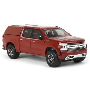 Manufacturer_Greenlight Collectibles Pickup Trucks<1/64 2022 Chevrolet Silverado LTD High Country with Camper Shell, Cherry Red, Showroom Floor Series 2