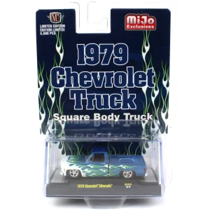 Manufacturer_Greenlight Collectibles Pickup Trucks<1/64 1979 Chevrolet Silverado Pickup Blue with Flames, M2 Machine MIJO Exclusive