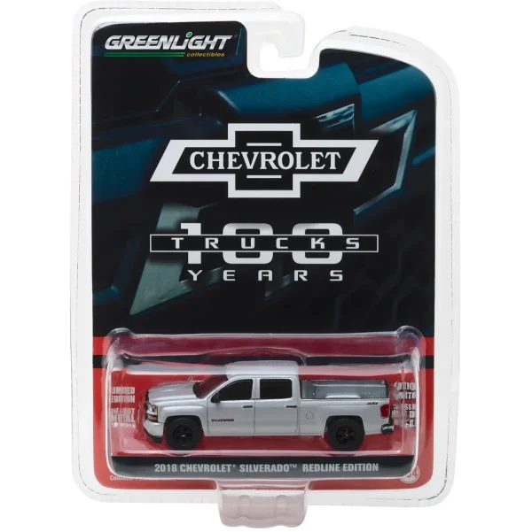 Manufacturer_Greenlight Collectibles Pickup Trucks<1/64 2018 Chevrolet Silverado, Red Line Series, 100th Anniversary of Chevy Trucks