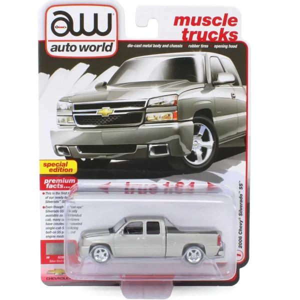 Manufacturer_Auto World Pickup Trucks<1/64 2006 Chevrolet Silverado SS Extended Cab Fleetside Pickup Truck, Silver, Auto World