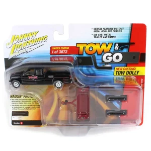 Manufacturer_Auto World Cars & Suvs | Pickup Trucks<1/64 2022 Chevrolet Silverado with Tow Dolly, Hot Rod Customs, Johnny Lightning Tow & Go