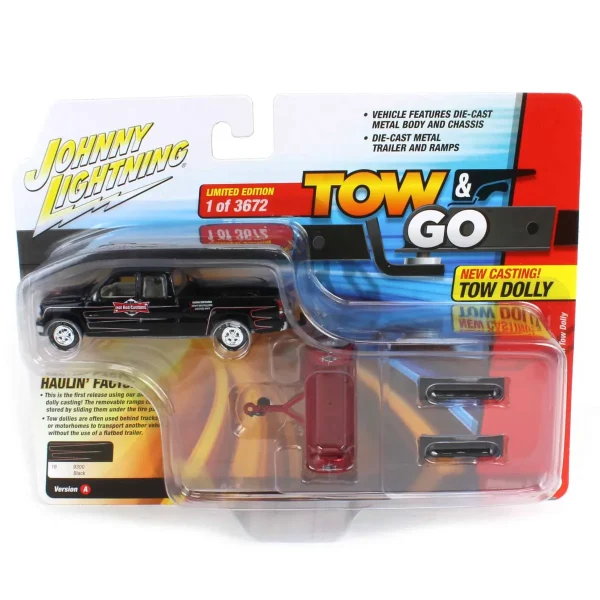 Manufacturer_Auto World Cars & Suvs | Pickup Trucks<1/64 2022 Chevrolet Silverado with Tow Dolly, Hot Rod Customs, Johnny Lightning Tow & Go