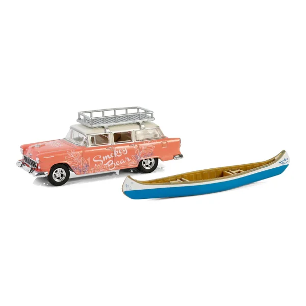 Manufacturer_Greenlight Collectibles Cars & Suvs<1/64 1955 Chevrolet Two-Ten Townsman with Roof Rack & Canoe, Smokey Bear Series 4