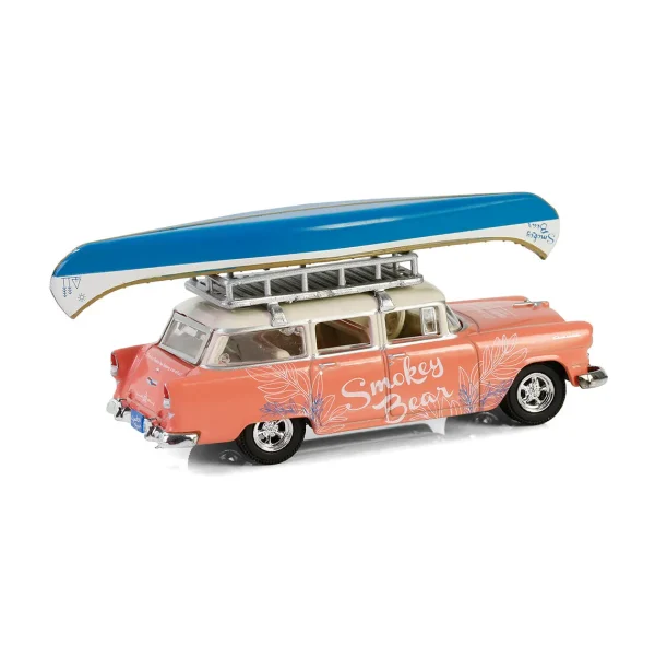Manufacturer_Greenlight Collectibles Cars & Suvs<1/64 1955 Chevrolet Two-Ten Townsman with Roof Rack & Canoe, Smokey Bear Series 4