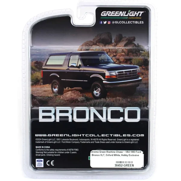 Manufacturer_Greenlight Collectibles Cars & Suvs<Chrome Green Machine Chase ~ 1/64 1993 Ford Bronco XLT, Oxford White, Hobby Exclusive