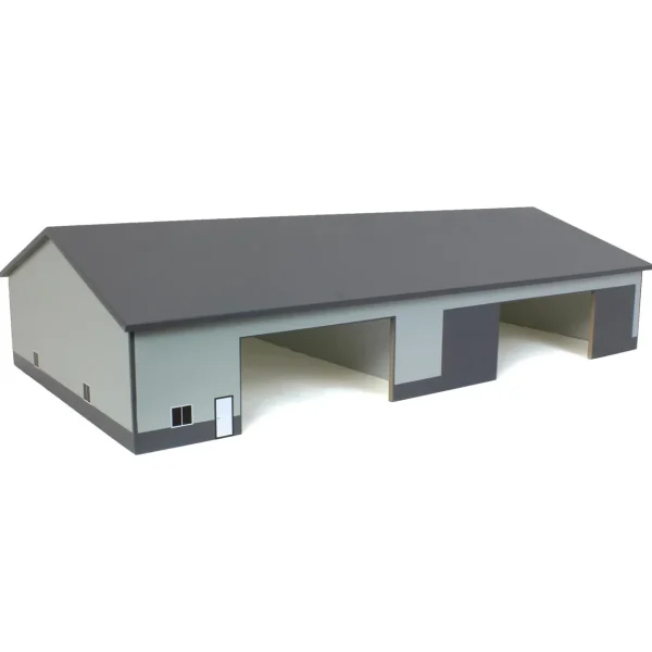 Outback Toys Wooden Barns & Large Accessories<1/64 Dark & Light Gray 2 Door 70ft x 130ft Wooden Implement Pole Building w/ Divided Shop Area