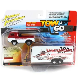Manufacturer_Auto World Cars & Suvs | Pickup Trucks<1/64 1965 Dodge A-100 Pickup with Enclosed Trailer, Ramchargers, Johnny Lightning Tow & Go