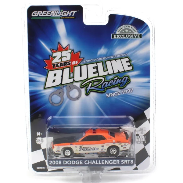 Manufacturer_Greenlight Collectibles Cars & Suvs<1/64 2008 Dodge Challenger R/T, Edmonton Police, Blue Line Racing 25 Years, Hobby Exclusive
