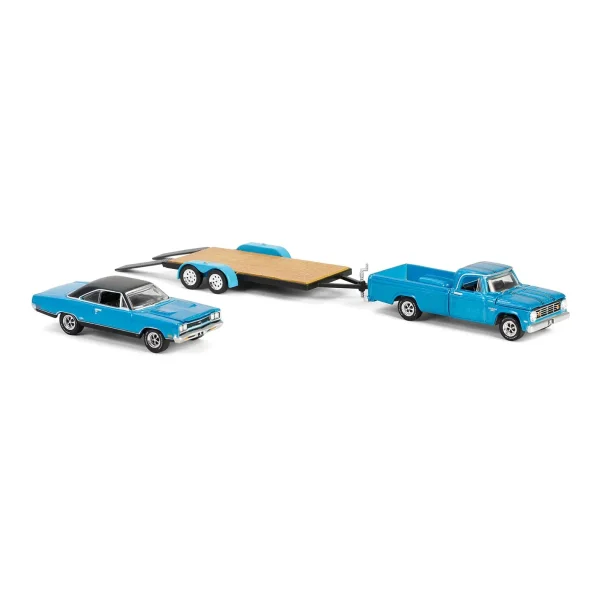 Manufacturer_Greenlight Collectibles Cars & Suvs | Pickup Trucks<1/64 1967 Dodge D-200 with Flatbed Trailer & 1969 Plymouth GTX, Graveyard Carz, Hollywood Hitch & Tow Series 13