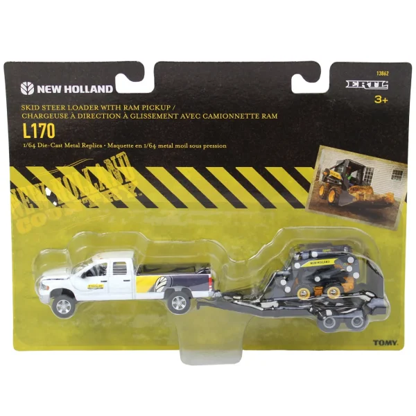 Manufacturer_ERTL Pickup Trucks<1/64 Dodge Pickup Truck with Trailer & New Holland L170 Skid Steer Loader