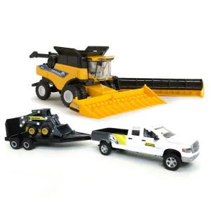 Outback Toys Combines & Harvesters | Pickup Trucks<1/64 Dodge Pickup with Trailer and New Holland L170 Skid Steer & CR8.90 Combine with 2 Headers