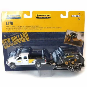 Outback Toys Combines & Harvesters | Pickup Trucks<1/64 Dodge Pickup with Trailer and New Holland L170 Skid Steer & CR8.90 Combine with 2 Headers