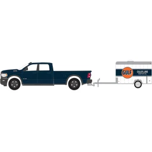 Manufacturer_Greenlight Collectibles Pickup Trucks<1/64 2023 Dodge Ram 2500 Gulf Oil with Small Gulftube Motor Oil Cargo Trailer, Hitch & Tow Series 29
