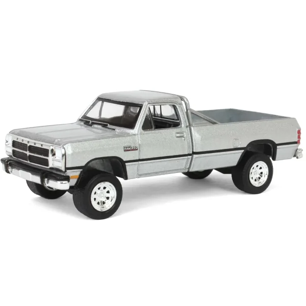 Manufacturer_Greenlight Collectibles Cars & Suvs | Pickup Trucks<1/64 1992 Dodge Ram D250 Power Ram Lifted with Rollbar, Sterling Silver, All-Terrain Series 16