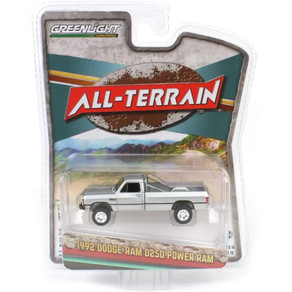 Manufacturer_Greenlight Collectibles Cars & Suvs | Pickup Trucks<1/64 1992 Dodge Ram D250 Power Ram Lifted with Rollbar, Sterling Silver, All-Terrain Series 16