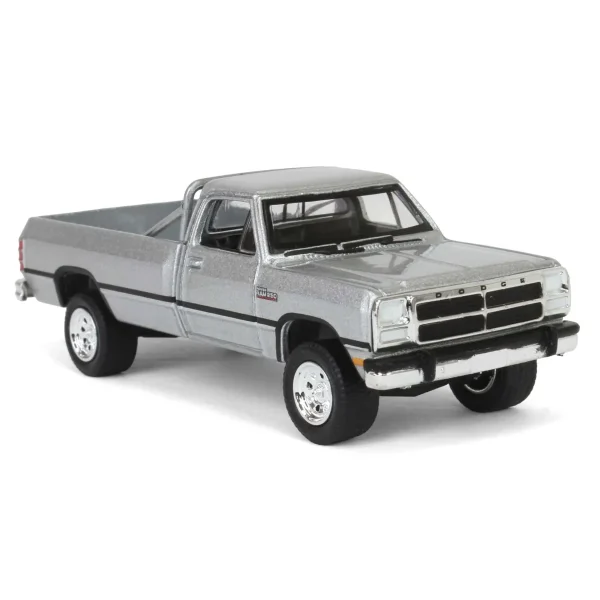 Manufacturer_Greenlight Collectibles Cars & Suvs | Pickup Trucks<1/64 1992 Dodge Ram D250 Power Ram Lifted with Rollbar, Sterling Silver, All-Terrain Series 16