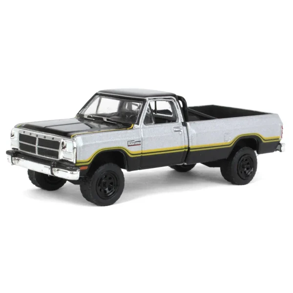 Manufacturer_Greenlight Collectibles Pickup Trucks<1/64 1992 Dodge Ram 1st Generation, Lifted, Silver & Black, Outback Toys Exclusive
