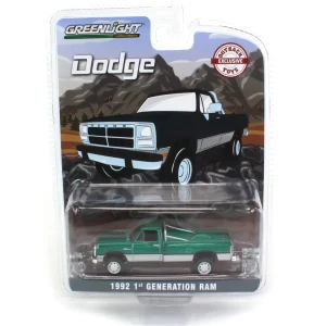 Manufacturer_Greenlight Collectibles Pickup Trucks<1/64 1992 Dodge Ram 1st Generation, Lifted, Green & Silver, Outback Toys Exclusive - Green Machine