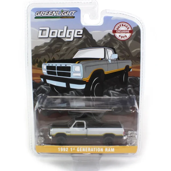Manufacturer_Greenlight Collectibles Pickup Trucks<1/64 1992 Dodge Ram 1st Generation, Lifted, Silver & Black, Outback Toys Exclusive