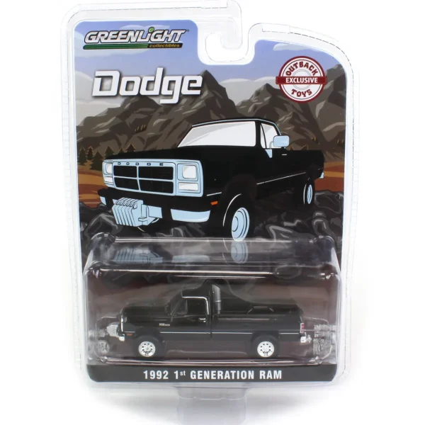 Manufacturer_Greenlight Collectibles Pickup Trucks<1/64 1992 Dodge Ram 1st Generation, Black Pulling Truck, Outback Toys Exclusive
