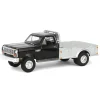Manufacturer_Greenlight Collectibles Lowboys & Flatbeds | Pickup Trucks<1/64 1985 Dodge Ram W350 Dually Flatbed Pickup Truck, Black with Silver Flatbed, Diecast Direct Exclusive