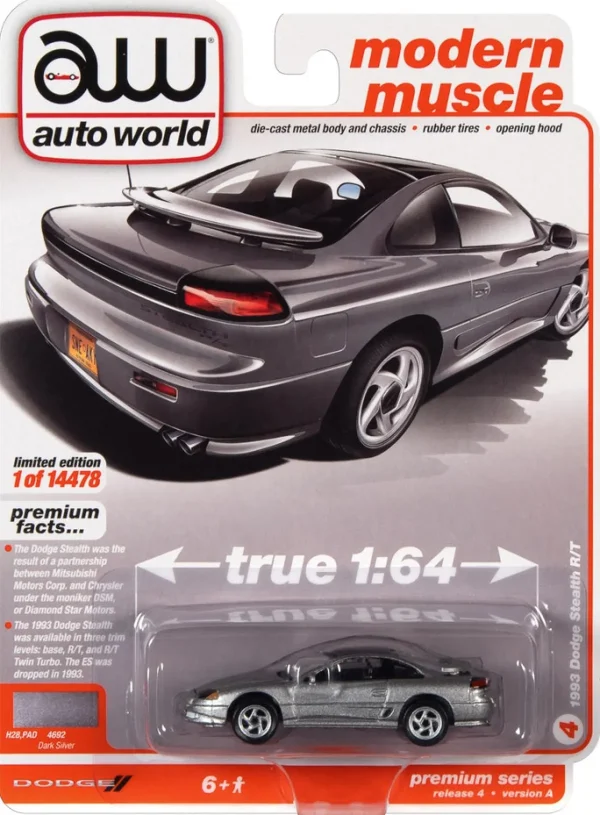 Manufacturer_Auto World Cars & Suvs<1/64 1993 Dodge Stealth RT, Dark Silver, Auto World 2021 Release 4A