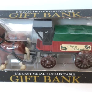 Outback Toys Christmas DéCor<ERTL Die-cast Horse Drawn Cart Gift Bank, Happy Holidays