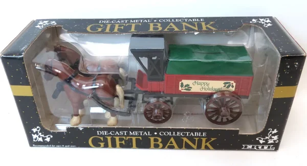 Outback Toys Christmas DéCor<ERTL Die-cast Horse Drawn Cart Gift Bank, Happy Holidays