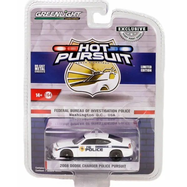 Manufacturer_Greenlight Collectibles Emergency Vehicles<1/64 2008 FBI Dodge Charger, Hobby Exclusive Hot Pursuit Special Edition