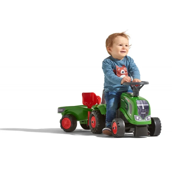 Manufacturer_Falk Agco, Massey & More<Fendt Ride-on & Push-along Tractor w/ Trailer, Rake, Shovel & 2 Sticker Sets by Falk