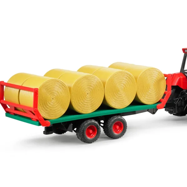 Manufacturer_Bruder Toys Implements<1/16 Flat Wagon Bale Carrier with 8 Round Bales by Bruder