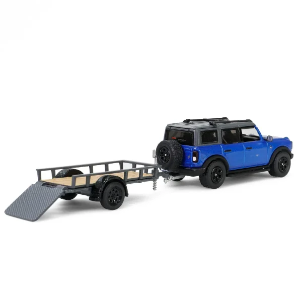 Manufacturer_Greenlight Collectibles Cars & Suvs<1/64 2021 Ford Bronco Black Diamond with Utility Trailer & Motorcycle, Velocity Blue, Hitch & Tow Series 32