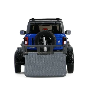Manufacturer_Greenlight Collectibles Cars & Suvs<1/64 2021 Ford Bronco Black Diamond with Utility Trailer & Motorcycle, Velocity Blue, Hitch & Tow Series 32